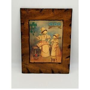 Vintage Wooden Folk Art Painting on Wood Plaque 10" x 8"